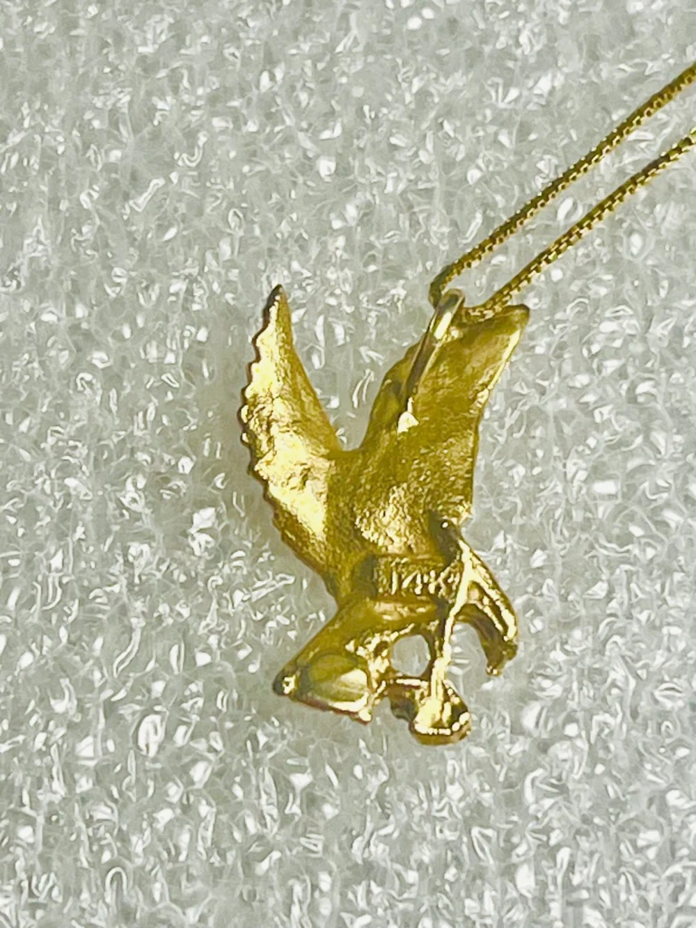 14k Solid Gold Eagle in Flight 19 Inch Necklace